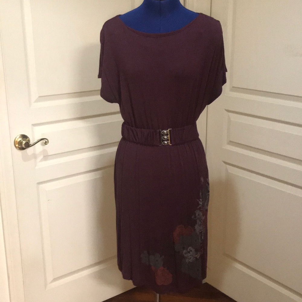 Elle Purple Midi Dress with Floral Accent Size M